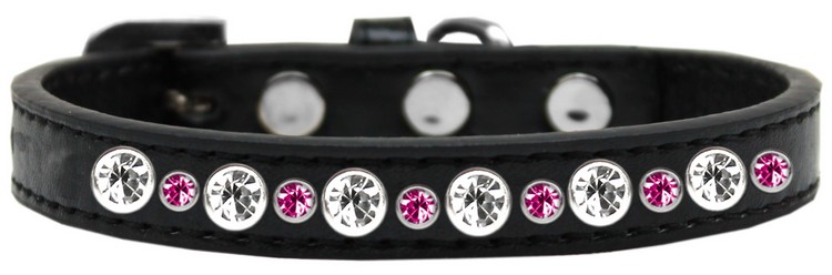 Posh Jeweled Dog Collar Black with Bright Pink Size 14